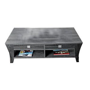 Benzara Low Rise Coffee Table with Drawers and Bottom Shelves, Gray BM205339 Gray Wood and Metal BM205339