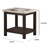 Benzara Transitional End Table with Rectangular Marble Top, Brown BM205349 Brown Wood, Veneer and Marble BM205349