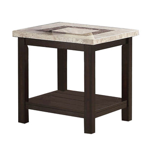 Benzara Transitional End Table with Rectangular Marble Top, Brown BM205349 Brown Wood, Veneer and Marble BM205349