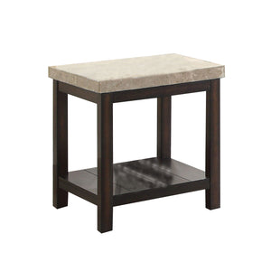 Benzara Transitional End Table with Genuine Marble Top, Brown BM205350 Brown Wood, Veneer and Marble BM205350