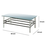 Benzara Glass and Metal Coffee Table with Tubular Legs, Silver and Clear BM205355 Silver and Clear Glass, Metal and Acrylic. BM205355