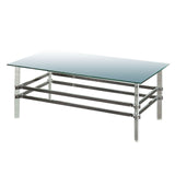 Benzara Glass and Metal Coffee Table with Tubular Legs, Silver and Clear BM205355 Silver and Clear Glass, Metal and Acrylic. BM205355