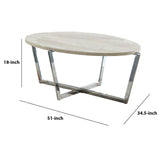 Benzara Wooden Coffee Table with Grain Detail and Crossed Legs, White and Beige BM205357 Silver and Beige Metal and Wood Veneer BM205357