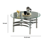 Benzara Coffee Table with Acrylic Legs and Metal Supports, Silver and Clear BM205359 Silver and Clear Glass, Metal and Acrylic BM205359