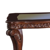 Benzara Traditional End Table with Cabriole Legs and Wooden Carving, Brown BM205360 Brown Wood and Glass BM205360