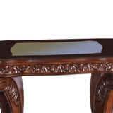 Benzara Traditional End Table with Cabriole Legs and Wooden Carving, Brown BM205360 Brown Wood and Glass BM205360