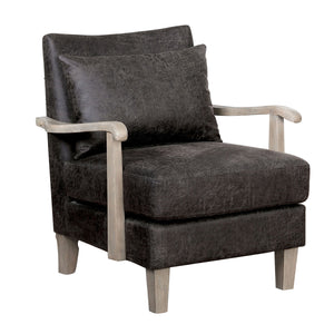 Benzara Leatherette Accent chair with Box Cushion Seat,Beige and Gray BM205364 Beige and Gray Wood and Leatherette BM205364