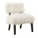 Benzara Faux Fur Upholstered Contemporary Wooden Accent Chair, White and Black BM205376 White and Black Solid Wood and Faux Fur BM205376