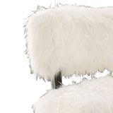 Benzara Faux Fur Upholstered Contemporary Wooden Accent Chair, White and Black BM205376 White and Black Solid Wood and Faux Fur BM205376