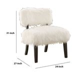 Benzara Faux Fur Upholstered Contemporary Wooden Accent Chair, White and Black BM205376 White and Black Solid Wood and Faux Fur BM205376