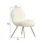 Benzara Faux Fur Upholstered Contemporary Metal Accent Chair, White and Gold BM205377 White and Gold` Metal and Faux Fur BM205377