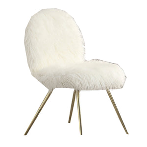 Benzara Faux Fur Upholstered Contemporary Metal Accent Chair, White and Gold BM205377 White and Gold` Metal and Faux Fur BM205377