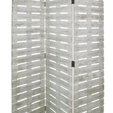 Benzara Textured 3 Panel Foldable Wooden Screen with Slats, Gray BM205385 Gray Wood BM205385