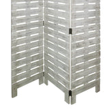 Benzara Textured 3 Panel Foldable Wooden Screen with Slats, Gray BM205385 Gray Wood BM205385