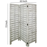 Benzara Textured 3 Panel Foldable Wooden Screen with Slats, Gray BM205385 Gray Wood BM205385