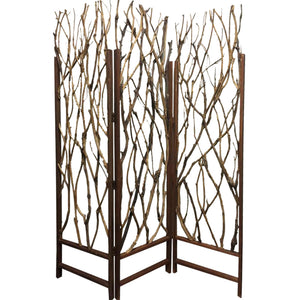 Benzara 3 Panel Contemporary Foldable Wood Screen with Tree Branches, Brown BM205387 Brown Wood BM205387