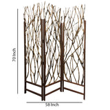 Benzara 3 Panel Contemporary Foldable Wood Screen with Tree Branches, Brown BM205387 Brown Wood BM205387