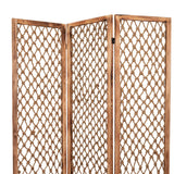 Benzara 3 Panel Traditional Foldable Screen with Rope Knot Design, Brown BM205389 Brown Wood, Jute BM205389