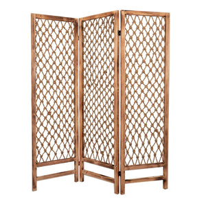 Benzara 3 Panel Traditional Foldable Screen with Rope Knot Design, Brown BM205389 Brown Wood, Jute BM205389