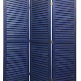 Benzara 3 Panel Foldable Wooden Shutter Screen with Straight Legs, Blue BM205393 Blue Wood BM205393