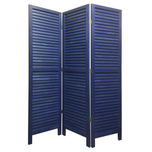 Benzara 3 Panel Foldable Wooden Shutter Screen with Straight Legs, Blue BM205393 Blue Wood BM205393