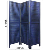 Benzara 3 Panel Foldable Wooden Shutter Screen with Straight Legs, Blue BM205393 Blue Wood BM205393