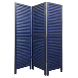 3 Panel Foldable Wooden Shutter Screen with Straight Legs, Blue