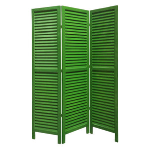 Benzara 3 Panel Foldable Wooden Shutter Screen with Straight Legs, Green BM205394 Green Wood BM205394