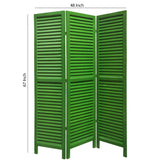 Benzara 3 Panel Foldable Wooden Shutter Screen with Straight Legs, Green BM205394 Green Wood BM205394