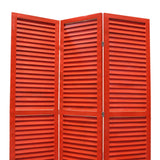 Benzara 3 Panel Foldable Wooden Shutter Screen with Straight Legs, Red BM205396 Red Wood BM205396