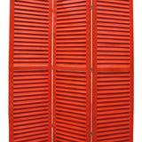 Benzara 3 Panel Foldable Wooden Shutter Screen with Straight Legs, Red BM205396 Red Wood BM205396