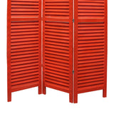 Benzara 3 Panel Foldable Wooden Shutter Screen with Straight Legs, Red BM205396 Red Wood BM205396