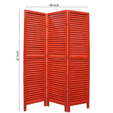 Benzara 3 Panel Foldable Wooden Shutter Screen with Straight Legs, Red BM205396 Red Wood BM205396