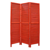 3 Panel Foldable Wooden Shutter Screen with Straight Legs, Red