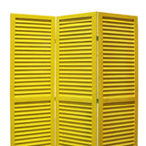 Benzara 3 Panel Foldable Wooden Shutter Screen with Straight Legs, Yellow BM205397 Yellow Wood BM205397