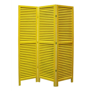 Benzara 3 Panel Foldable Wooden Shutter Screen with Straight Legs, Yellow BM205397 Yellow Wood BM205397