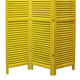 Benzara 3 Panel Foldable Wooden Shutter Screen with Straight Legs, Yellow BM205397 Yellow Wood BM205397