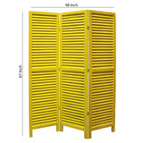 Benzara 3 Panel Foldable Wooden Shutter Screen with Straight Legs, Yellow BM205397 Yellow Wood BM205397