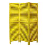 3 Panel Foldable Wooden Shutter Screen with Straight Legs, Yellow