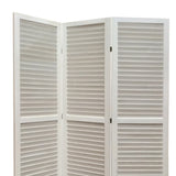 Benzara 3 Panel Foldable Wooden Shutter Screen with Straight Legs, White BM205398 White Wood BM205398