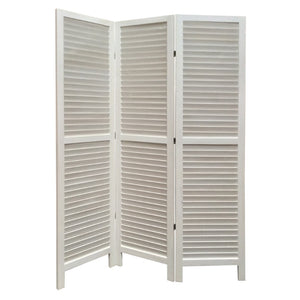 Benzara 3 Panel Foldable Wooden Shutter Screen with Straight Legs, White BM205398 White Wood BM205398