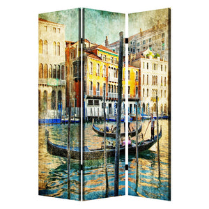 Benzara Foldable 3 Panel Canvas Screen with Venice Passage Print, Multicolor BM205401 Multicolor Fabric, Wood BM205401