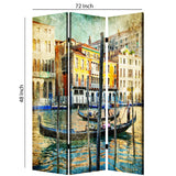 Benzara Foldable 3 Panel Canvas Screen with Venice Passage Print, Multicolor BM205401 Multicolor Fabric, Wood BM205401