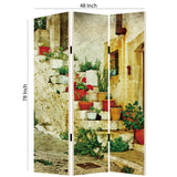 Benzara Foldable 3 Panel Canvas Screen with Spanish Tidings Print, Multicolor BM205402 Multicolor Fabric, Wood BM205402