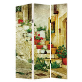 Benzara Foldable 3 Panel Canvas Screen with Spanish Tidings Print, Multicolor BM205402 Multicolor Fabric, Wood BM205402