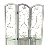 Benzara Wooden 3 Panel Foldable Screen with Metal Scrollwork Details, Blue BM205408 Blue Wood, Metal BM205408