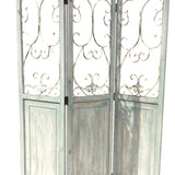 Benzara Wooden 3 Panel Foldable Screen with Metal Scrollwork Details, Blue BM205408 Blue Wood, Metal BM205408