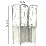 Benzara Wooden 3 Panel Foldable Screen with Metal Scrollwork Details, Blue BM205408 Blue Wood, Metal BM205408