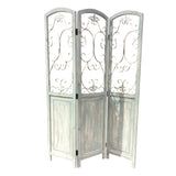 Benzara Wooden 3 Panel Foldable Screen with Metal Scrollwork Details, Blue BM205408 Blue Wood, Metal BM205408