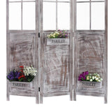 Benzara 3 Panel Foldable Wooden Screen with Garden Design, Brown BM205413 Brown Wood BM205413